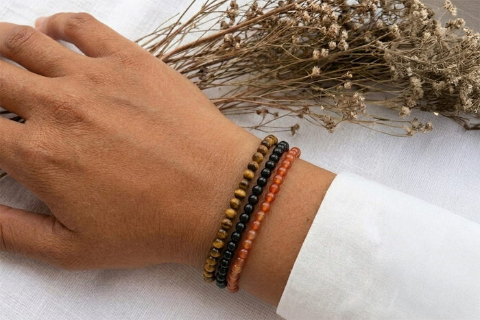 Pack Raíz Consciente: 3 Pulseras 4mm + Tobillera · Suelta Miedo, Culpa y Vergüenza