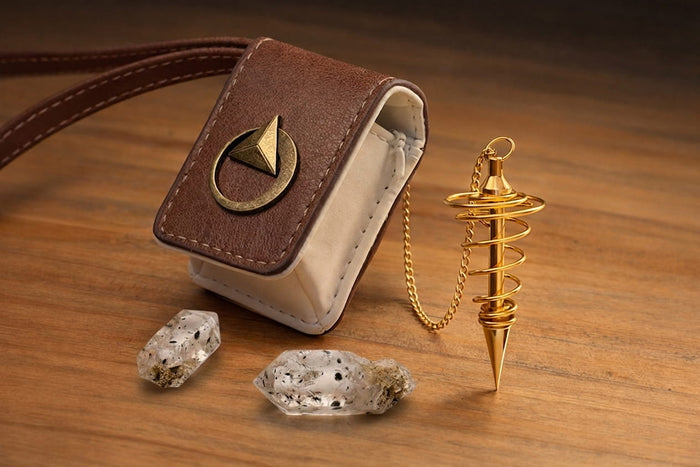Péndulo de Espiral: Equilibrado de Chakras + Funda Antirotura + 2 Puntas de Cuarzo de REGALO