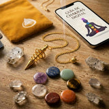 Promo: Pack Equilibrado de Chakras + Péndulo Espiral + Funda Protectora + 6 Puntas de Cuarzo de REGALO